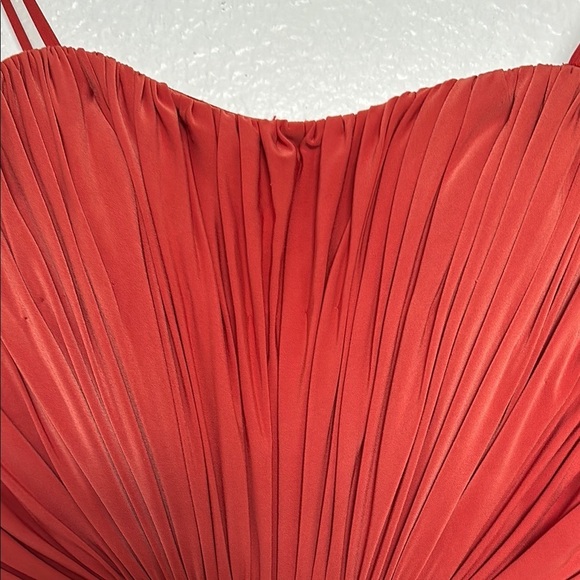 Mignon Red Prom Dress Orange color size 2 with stones and a scarf cape - Picture 4 of 15